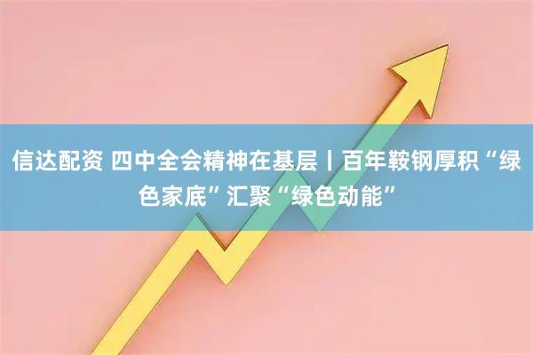 信达配资 四中全会精神在基层丨百年鞍钢厚积“绿色家底”汇聚“绿色动能”